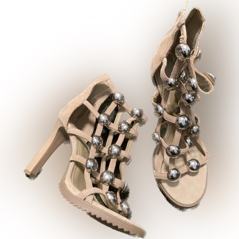 Karl Lagerfeld size 6.5 tan and silver heels